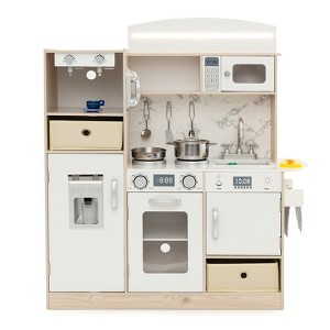 Infans Kids Pretend Play Kitchen Wooden Toy Playset with LED Lighting & Coffee Maker - 1 of 4