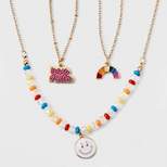 Girls' 3pk Mixed Layered Necklace Set with Rainbow and Smiley Face Charms - Cat & Jack™