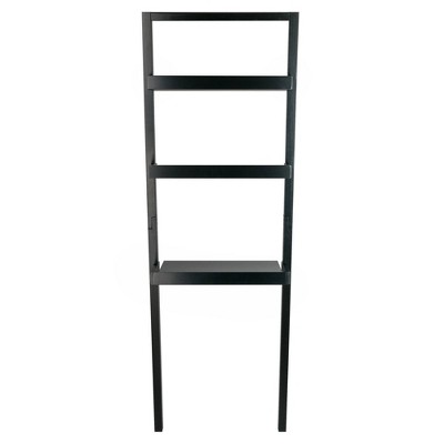 Sleek Black Wood Composite Leaning Desk with 2 Shelves
