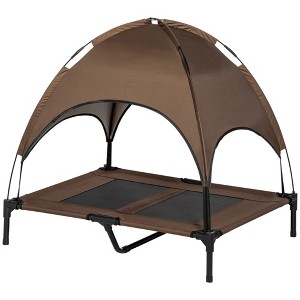 Munora Elevated Dog Bed with Canopy - 36.25"L x 30"W Pet Cot for Large Dogs Up to 66 lbs, Foldable with Travel Bag - Coffee & Black - 1 of 4