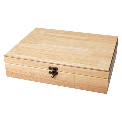 Natural Wood Rectangular Lidded Box with Brass Latch