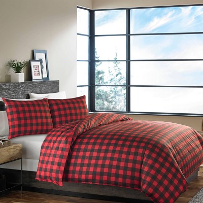 King Red and Black Cotton Plaid Duvet Cover Set