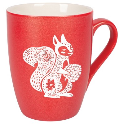 Elanze Designs 10 Ounce Metallic Finish New Bone China Tea Coffee Cup Mug� Crimson Red Floral Squirrel