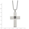 Black Bow Jewelry Stainless Steel & Black CZ Brushed & Polished Cross Necklace, 24 Inch - 3 of 4