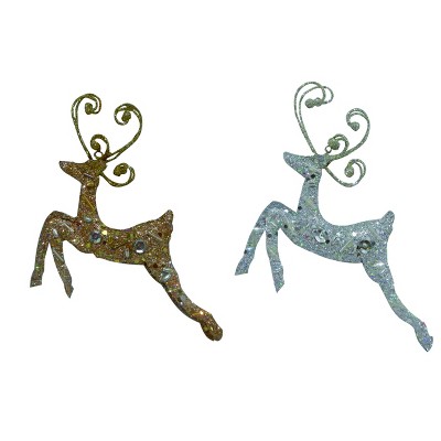 Transpac Metal Glitter Reindeer Ornament Set of 2 Christmas Home Decorations