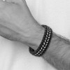 Black Bow Jewelry 20mm Stainless Steel Black Woven Leather and Chain Bracelet, 8.5 Inch - 3 of 4