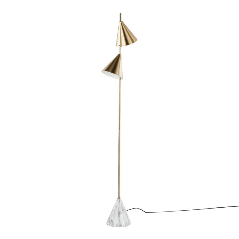 LumiSource Cone 65&#34; Glam Metal Floor Lamp in Brushed Gold Metal with White Faux Marble Metal Base, 2 of 11