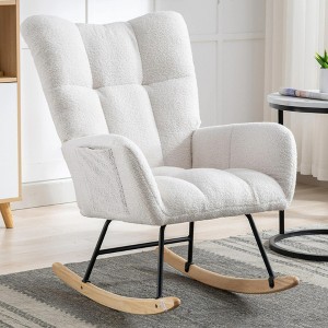 Aukfa Soft Teddy Fabric Rocking Chair w/Pocket - Ergonomic Nursery Glider, Solid Wood Base, 250LB Capacity for Living Room & Bedroom - 1 of 4