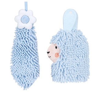 REGALWOVEN Soft Absorbent Flower Pattern and Sheep Pattern Chenille Hand Towel with Loop 6" x 15"/7" x 11" 2 Pcs - 1 of 4