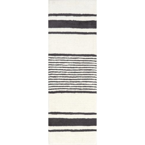 Lauren Liess x RugsUSA - Striped Wool Machine Washable Runner Rug - Ivory  2' 6