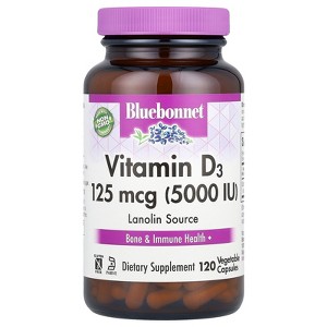 Bluebonnet Nutrition Vitamin D3, 125 mcg (5,000 IU), 120 Vegetable Capsules - 1 of 2