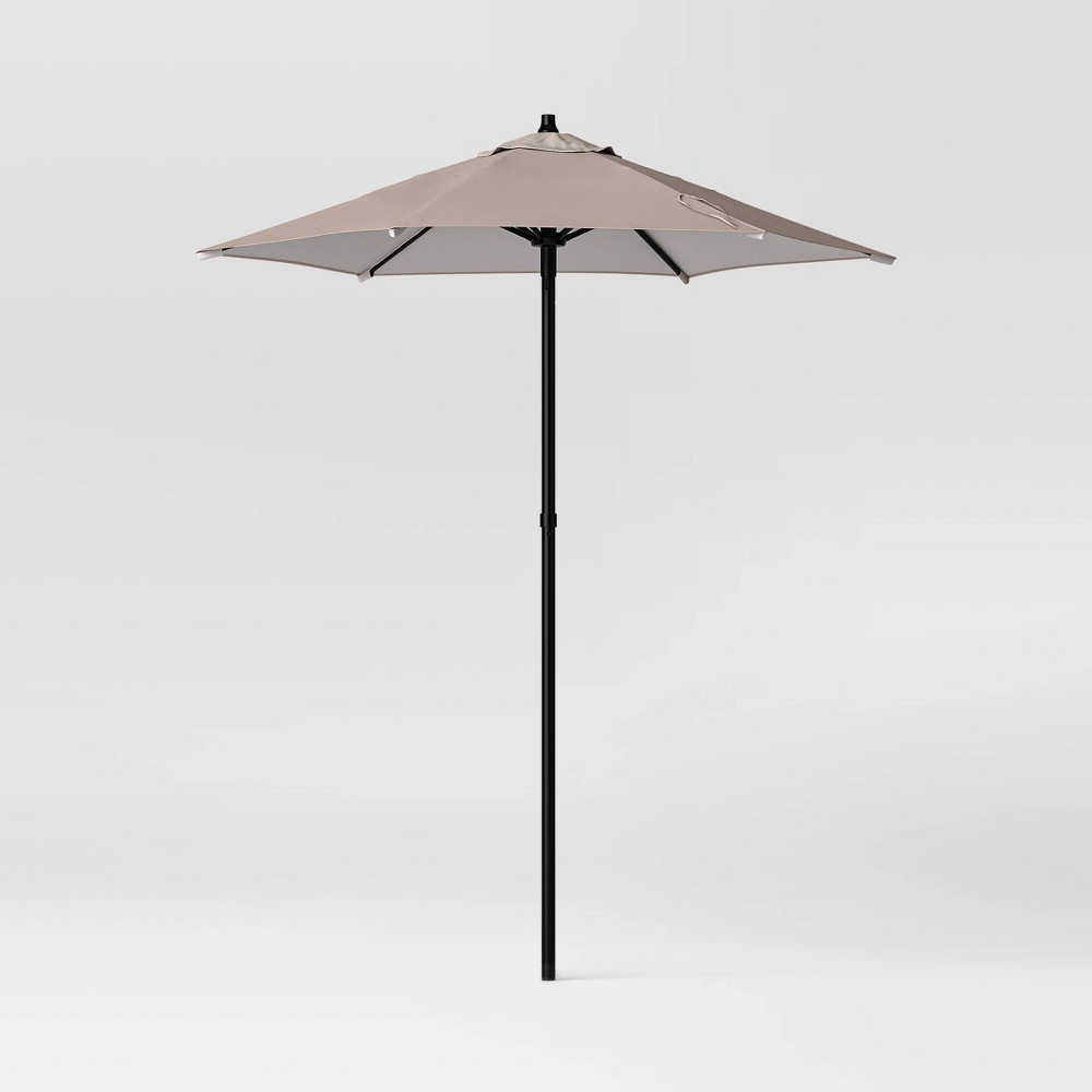 Photos - Parasol 6' Round Outdoor Patio Market Umbrella Tan with Black Pole - Room Essentia
