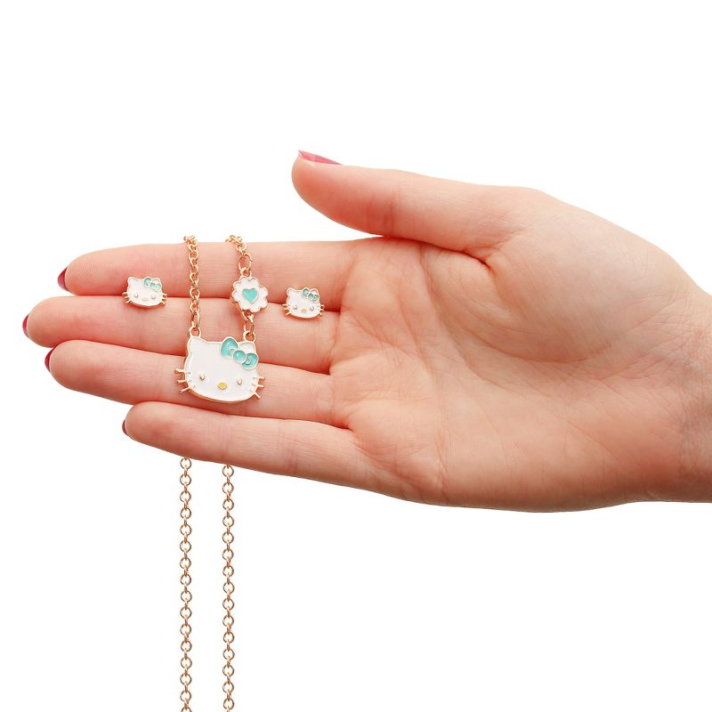 Hello Kitty Girls Necklace Stud Earrings Jewelry Set - 18+3", 4 of 8