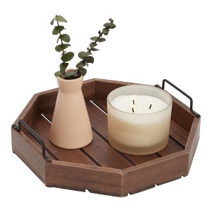 Juvale Decorative Rustic Wooden Serving Tray with Metal Handles for Candles, Table, Farmhouse Decor (11.75 x 11.75 x 2.75 In) - 1 of 4