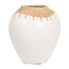 Vase Pottery Terracotta Woven Rattan Neck 10 Inch Boho Style White Finish Home Office Bedroom Living Room Decor - 3 of 4