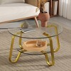 ACEPANO 31.5 in. W Retro Minimalist Double-Layer Tempered Glass Coffee Table with Metal Frame-Gold - 2 of 4