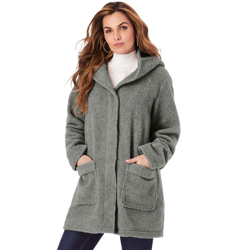 Roaman's Women's Plus Size Hooded Textured Fleece Coat, 1 of 2