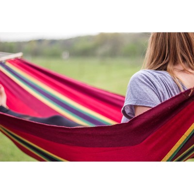 Burgundy Cotton Blend Hammock with Hardwood Spreader Bars