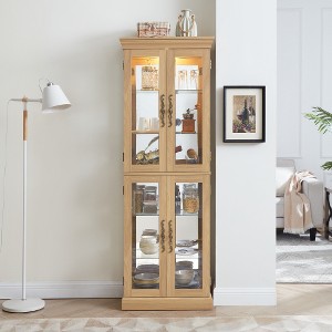 TIRAMISUBEST Display Cabinet,Glass Storage Cabinet Glass Wine cabinet,Lighted Glass Curio Display Cabinet - 1 of 4