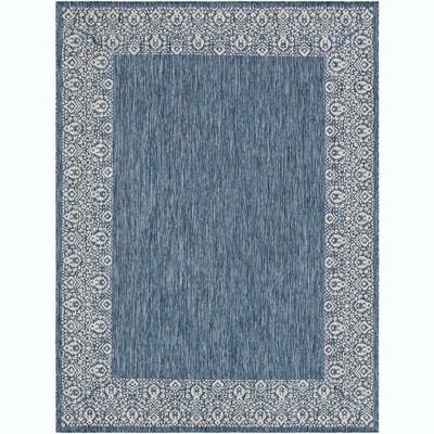 Blue Rectangular 9' x 12' Stain-Resistant Outdoor Rug