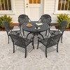 7-Piece Cast Aluminum Outdoor Dining Set with Blue Cushions, Round Table & Stackable Chairs - for Patio, Backyard - 2 of 4
