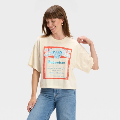 Women's Budweiser Boxy Cropped Short Sleeve Graphic T-Shirt - Ivory