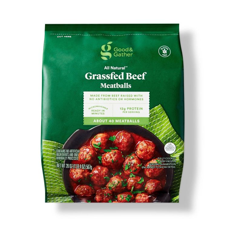 All Natural USDA Grassfed Beef Meatballs - Frozen - 20oz - Good & Gather™, 1 of 4