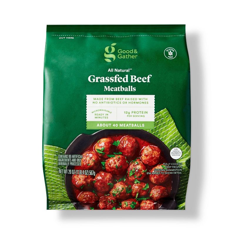 All Natural USDA Grassfed Beef Meatballs - Frozen - 20oz - Good &#38; Gather&#8482;, 1 of 5