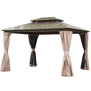 Gloweer Outdoor Hardtop Aluminum Gazebo Permanent with Polycarbonate Double Roof, with Curtain and Net - 1 of 4