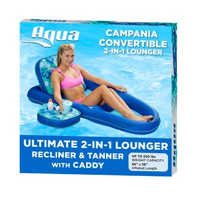 Aqua Leisure Campania Ultimate Convertible 2 in 1 Outdoor Swimming Pool Float Lounger Recliner Tanning Chair and Caddy, Teal Hibiscus (2 Pack)