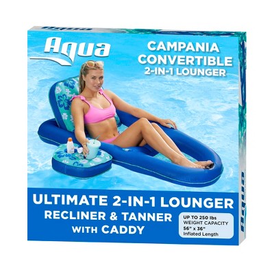 Aqua Campania Ultimate Convertible 2 in 1 Outdoor Swimming Pool Float Lounger and Caddy, Teal Hibiscus