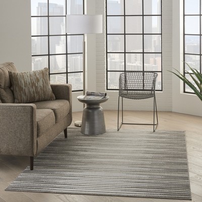 Calobra Light Grey Striped 4' x 6' Hand-Knotted Synthetic Rug