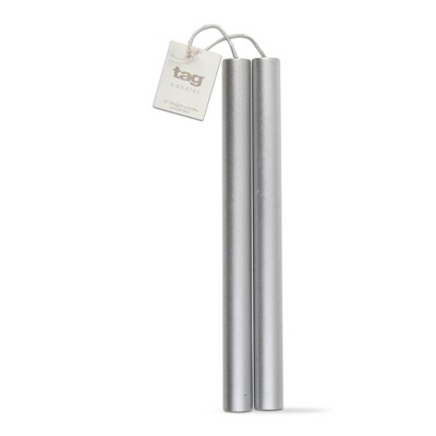 tagltd 10" Set of 2 Straight Taper Metallic Silver Paraffin Wax Candles, Burn Time 10 Hours.