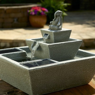 Zen Elephant Solar Powered Concrete Cascading Fountain