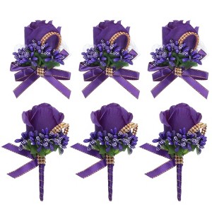 Unique Bargains Formal Dinner Party Wedding Groom Rose Boutonnieres Pins 6 Pcs - 1 of 3