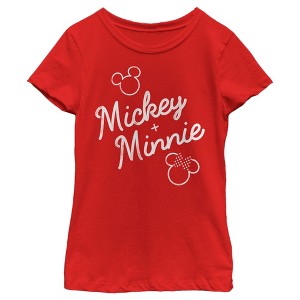 Girl's Disney Mickey and Minnie Retro Signatures T-Shirt - 1 of 4
