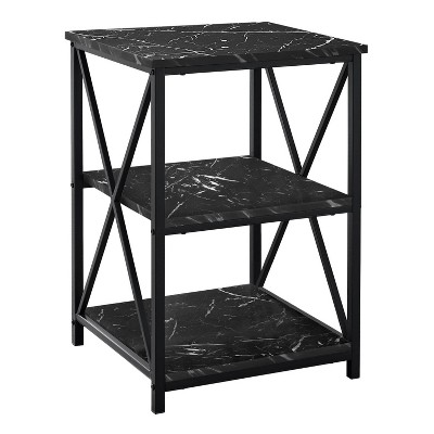 Monarch Specialties Accent Table Side End Nightstand Lamp Living Room Bedroom Metal Laminate Black Contemporary Modern