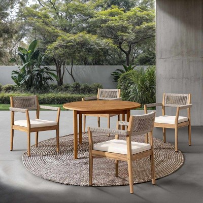 Outdoor Dining Chairs, Acacia Wood Frame Chairs with Armrests, Braided Rope Chair with Polyester Cushions-Coolbibila