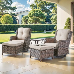 Buenhomino Outdoor Swivel Rocker Patio Chairs of 2 with Thick Cushions and Side Table, Swivel Outdoor Chairs 5PCS High Back Wicker Patio Furniture Set - 1 of 4