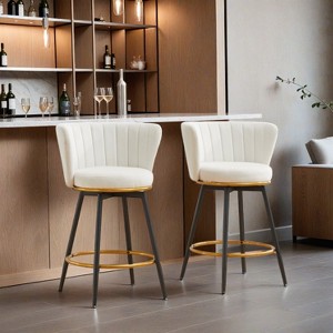 Counter Height Bar Stools Set of 2, 360° Swivel Upholstered Barstools with Backs and Metal Legs, 26" H Seat Height  - Leovsnove - 1 of 4