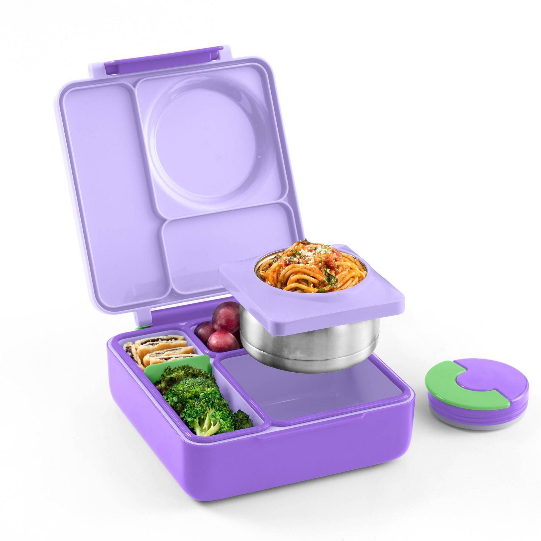 OMIEBox Insulated Bento Lunch Box with Leakproof Thermos Food Jar 3 Compartments - Lilac Purple