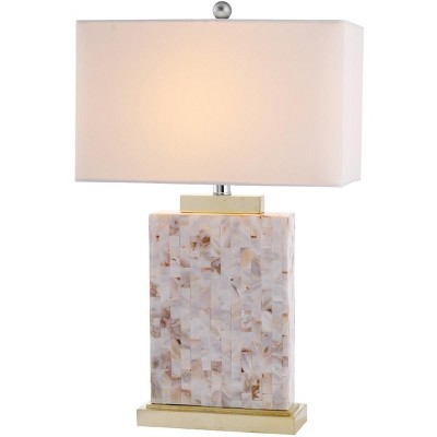Tory 25" Cream Shell and Gold Table Lamp Set with White Shade