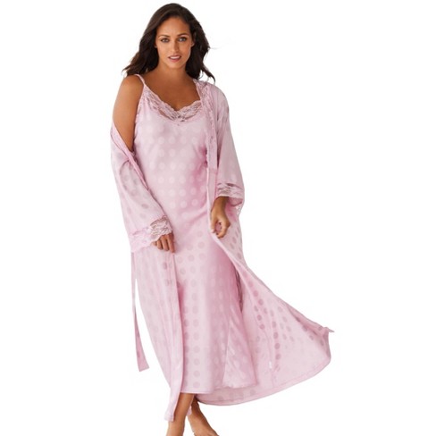 Amoureuse Women s Plus Size The Luxe Satin Long Peignoir Set M Sunset Mauve Dot