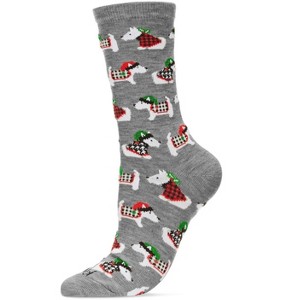 Memoi Women's Blanket Dogs Holiday Crew Socks Med Gray Heather 9-11 - 1 of 4