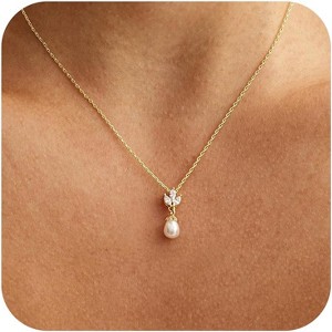 Dainty Pearl Choker 14K Gold Plated Lariat Drop Vintage Wedding Gift GOLD-gold flower - 1 of 4