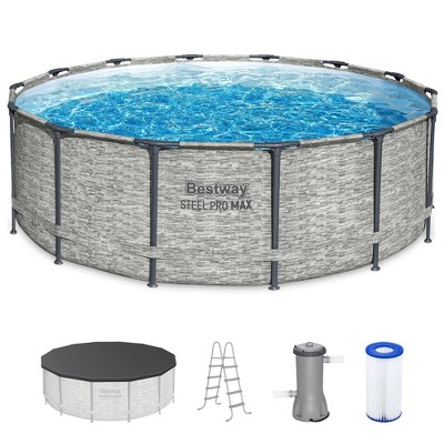 Bestway Steel Pro MAX Round Above Ground Swimming Pool Set with Metal Frame Filter Pump, Ladder, and Cover