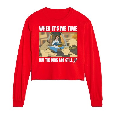 Disney Belle Me Time Meme Cropped Long Sleeve T-Shirt - Red - Large