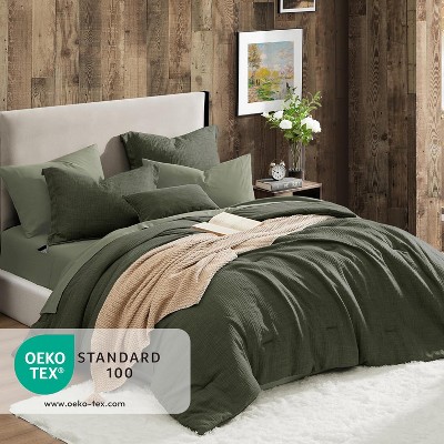 Der Rose BALHAM TRADE-King Size Comforter Set 7 Piece Dark Green Textured Soft Solid All Season Bed in a Bag Sage Green-King 102"x90" — фото 4
