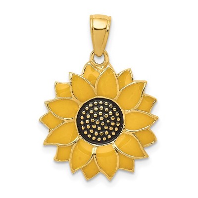 Black Bow Jewelry 14k Yellow Gold 18mm Yellow Enameled Sunflower Pendant