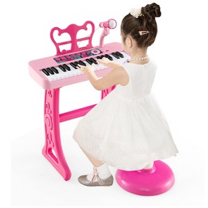 Costway 37-Key Kids Piano Keyboard Toy Musical Electronic Instrument with Stool Pink\Blue\Black - 1 of 4